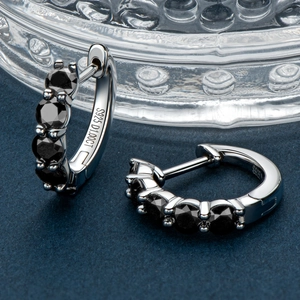Elegant S925 sterling silver hoop earrings with 1.00CT round black moissanite stone