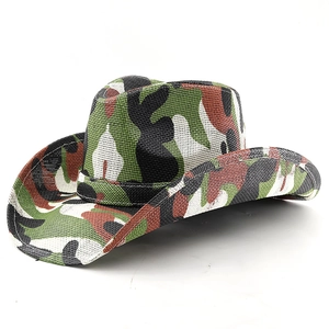 Detail of breathable camouflage weave pattern on the brim of this western cowboy hat