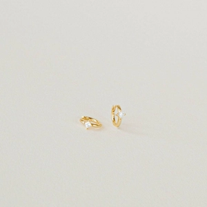 Classic gold plated S925 silver huggie earrings with square zircon stone in high polish