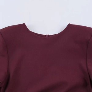Slim fit burgundy round neck short sleeve dress with invisible zipper back detail