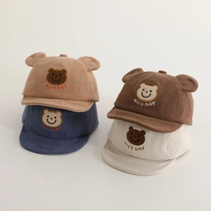Baby Baseballkappe Cord Bärenohren Nice Day Stickerei Verstellbar Weicher Schirm Sonnenhut Für Kleinkinder