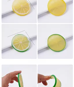 Close-up of flexible PVC lemon slices showing durable texture and bendable material