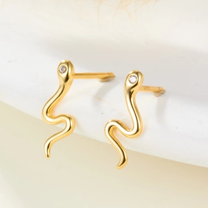 Einzigartige S925 Sterling Silber Schlangenohrringe mit Goldbeschichtung und Zirkonia