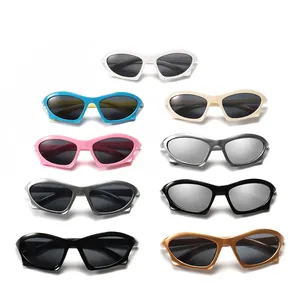 Modern futuristic geometric kids sunglasses set in multiple colors with UV protection
