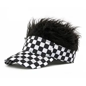 Cappellino da baseball a scacchi con parrucca nera per uomo e donna moda autunnale
