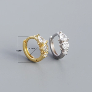 French luxury S925 silver hoop earrings with clear zircon stones in gold and silver