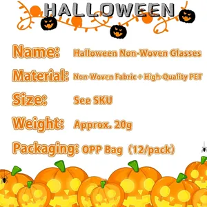 Halloween Partybrillen aus Vliesstoff mit detaillierten Materialinformationen.