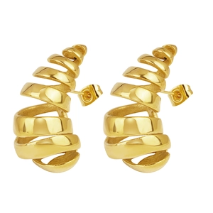 Vintage chunky croissant hoop earrings in gold plated stainless steel for women