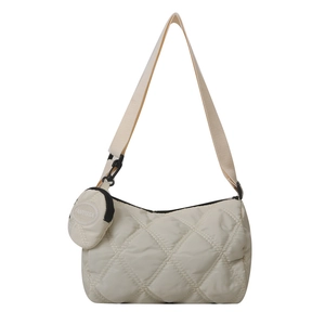 Sac bandoulière matelassé blanc en nylon avec sangle large et mini porte-monnaie rond