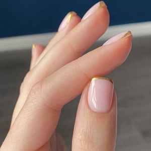 Elegant French Style Gold Edge Press On Nails Nude Pink ABS Plastic False Finger Nails For Women