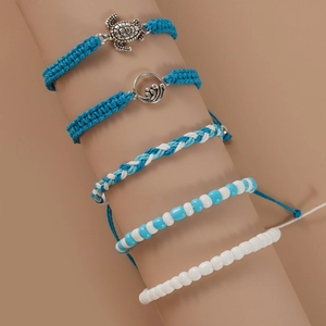 Turtle Wave Shell Charm Alloy Bracelets Woven Rope Seed Bead Adjustable Handmade Beach Jewelry For Women