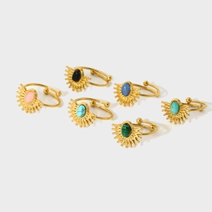 Bohemian starburst 18k gold plated stainless steel rings with colorful gemstones