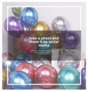 Close-up of vibrant 10-inch metallic latex balloons in gold, silver, rose gold and blue