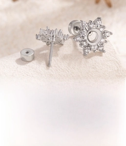 Macro view of 4mm hexagonal star cartilage stud earring base with screw back for DIY jewelry