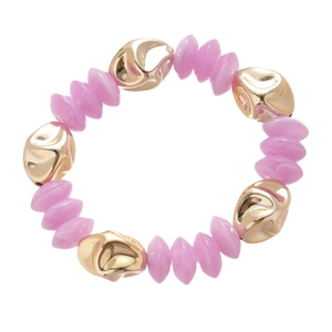 Chic pink resin beads and irregular gold metal beads bracelet in a stylish circular layout