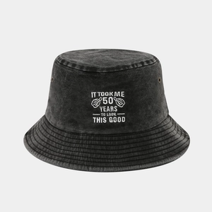 Washed cotton bucket hat with 50th birthday embroidery for men and women outdoors