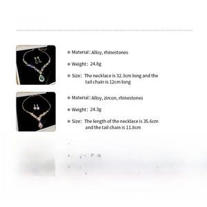 Detailed size specifications for teardrop rhinestone necklace and earring jewelry set