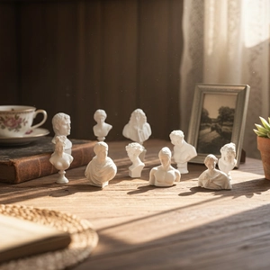 European Classical Mini Bust Statues Set White Resin Sculpture Ornaments For Home Office Desktop Decor Art Sketches Props
