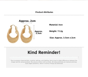 Detail view of gold geometric layered earrings with braided texture, 3.5cm size