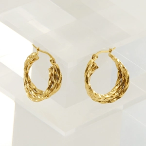 Minimalist 18K gold plated twist hoop earrings with tassel design for women