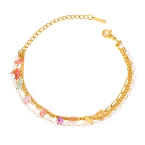 Pulsera de varias capas en acero inoxidable dorado con perlas y piedras naturales de colores