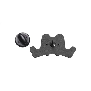 Detail of the black rubber clutch and needle pin back for enamel animal pins
