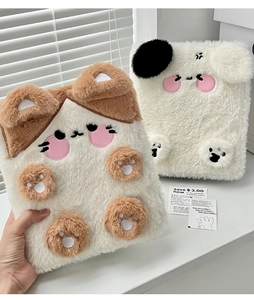 Detail of plush animal binders with 3D paws and soft faux fur for collecting photocards