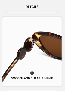 Close-up of a smooth, durable metal hinge on tortoiseshell cat-eye sunglasses