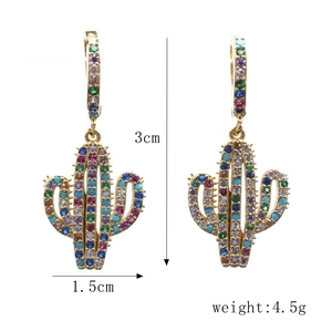 Maßangaben der goldenen Kaktus-Ohrringe mit bunten Zirkonsteinen und 3 cm Höhe