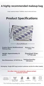 Detailansicht der Kosmetiktasche mit Elefantenprint, Maßen und Materialeigenschaften