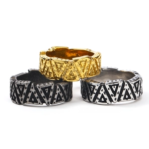 Nordic viking style geometric triangle rings in gold, silver and black titanium steel