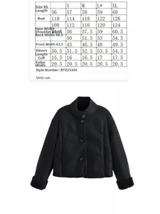 Guide des tailles de veste col montant en daim synthétique avec mesures de XS à XL