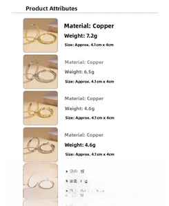 Detailed view of layered geometric copper hoop earrings with sizes and weight specs