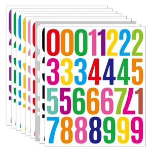 Close-up of waterproof 2-inch vinyl number stickers in multiple vibrant colors