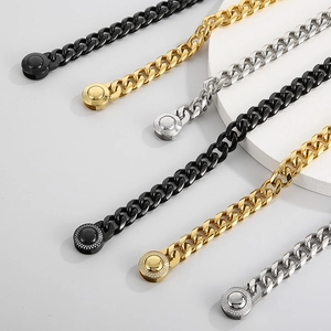 Détails de chaînes cubaines de 13mm avec boucles serties de cristaux et lisses en trois tons