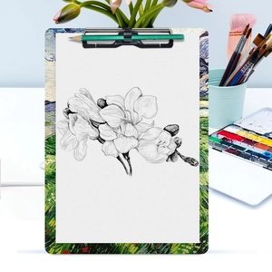 Artist clip board featuring Van Gogh style painting with drawing paper and pencil