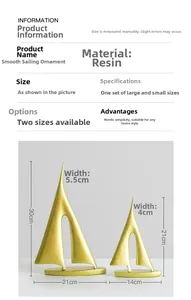 Detaillierte Maße minimalistischer Segelboot-Statuen aus Harz mit gebürsteter Metalltextur