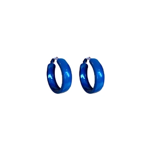 Minimalist Klein blue hoop earrings with glossy finish and silver needle closure