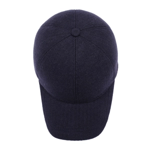 Winter dark blue fleece baseball cap with ear protection for men in thick thermal fabric