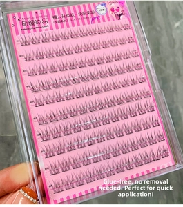 Detail shot of 10 rows of cluster eyelashes with fishtail design in a pink stripe case