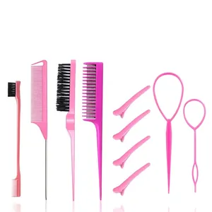 Professional Hair Styling Tools ABS Plastic Metal Pin Tail Comb Double Sided Edge Brush Teasing Brush Hair Clips Braiding