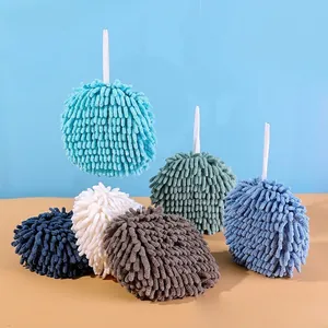 Soft Chenille Hand Towel Ball Super Absorbent Microfiber Quick Dry Hanging Loop Bathroom Kitchen Accessories Round Design