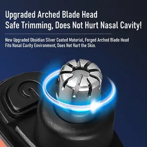 Electric nose hair trimmer with upgraded silver arched cutter head and sleek black body