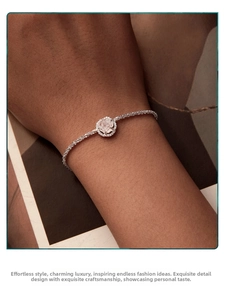 Elegant s925 silver rose flower bracelet with sparkling crystals on a woman's wrist
