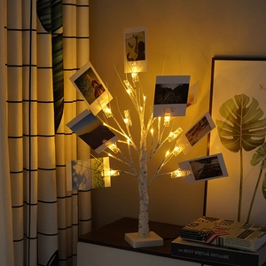 LED Birch Tree Light with clips for photos and gift cards, tabletop warm white decor
