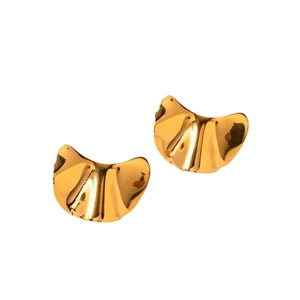 Irregular 18k gold plated stainless steel textured fan-shaped stud earrings for women