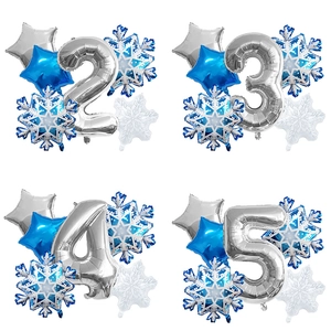 Snowflake Number Balloon Set Silver Blue Foil Mylar Stars Winter Birthday Party Decoration Photo Props