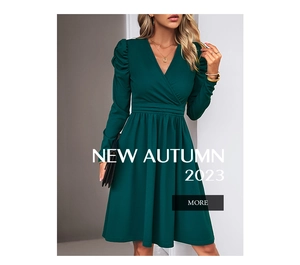 Detail of dark green V-neck long sleeve dress featuring elegant waist pleats