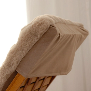 Thick khaki faux rabbit fur chair cushion with integrated backrest and plush texture