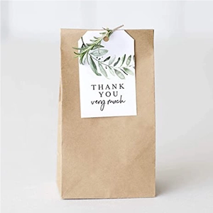 Leaf design Thank You gift tags with natural jute rope on kraft paper bags for parties